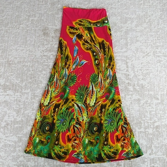 Julia Dresses & Skirts - NWT Julia Silk Blend Tropical Maxi Fun Beachy Vibe Skirt S/M Red Yellow
